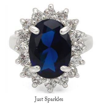 STUNNING 18K WHITE GOLD PLATED SIMULATED SAPPHIRE LADIES RING