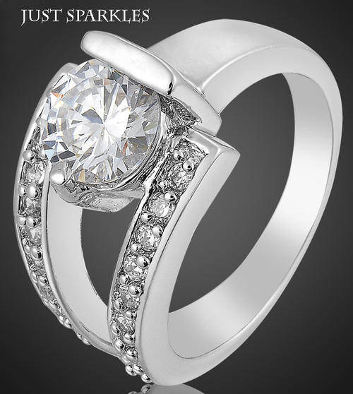 18K WHITE GOLD PLATED SIMULATED DIAMOND LADIES RING