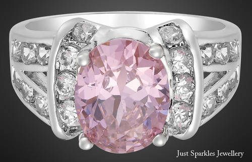 18K WHITE GOLD PLATED SIMULATED PINK TOPAZ LADIES RING