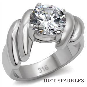 STUNNING STAINLESS STEEL SIMULATED DIAMOND LADIES RING