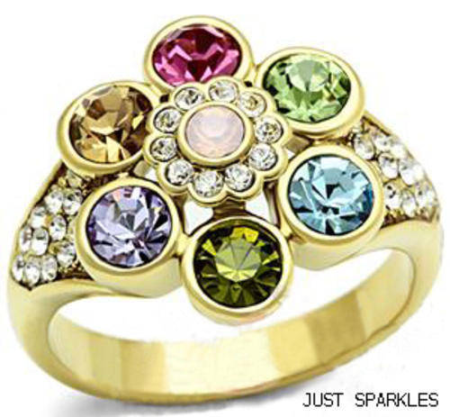 STUNNING YELLOW GOLD PLATED SIMULATED DIAMOND LADIES RING