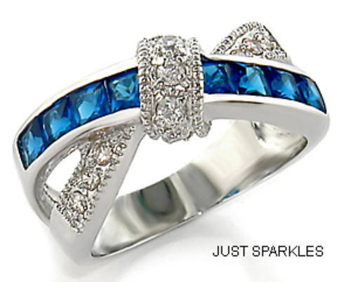 STUNNING STAINLESS STEEL SIMULATED SAPPHIRE LADIES RING