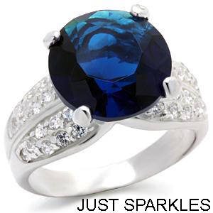 STUNNING 18K WHITE GOLD PLATED SIMULATED SAPPHIRE LADIES RING