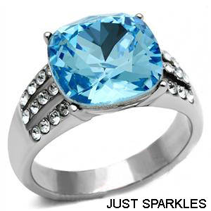 STUNNING STAINLESS STEEL SIMULATED TOPAZ LADIES RING
