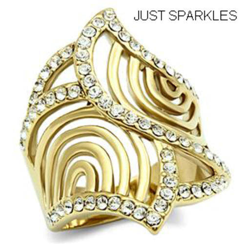 STUNNING YELLOW GOLD PLATED SIMULATED DIAMOND LADIES RING
