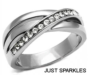 STUNNING STAINLESS STEEL SIMULATED DIAMOND LADIES RING