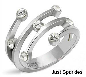 STAINLESS STEEL SIMULATED DIAMOND LADIES RING