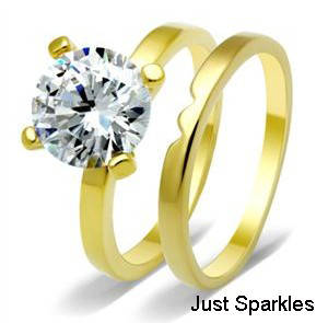 STUNNING YELLOW GOLD PLATED SIMULATED DIAMOND LADIES RING