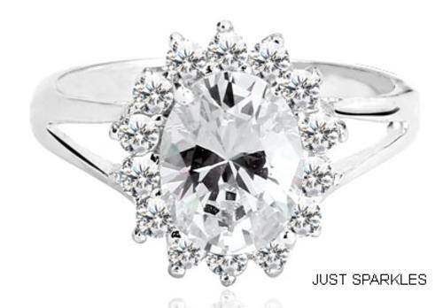 18K WHITE GOLD PLATED SIMULATED DIAMOND LADIES RING