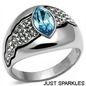 STAINLESS STEEL SIMULATED BLUE TOPAZ LADIES RING