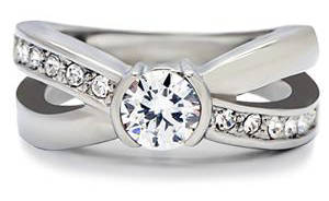STUNNING STAINLESS STEEL SIMULATED DIAMOND LADIES RING