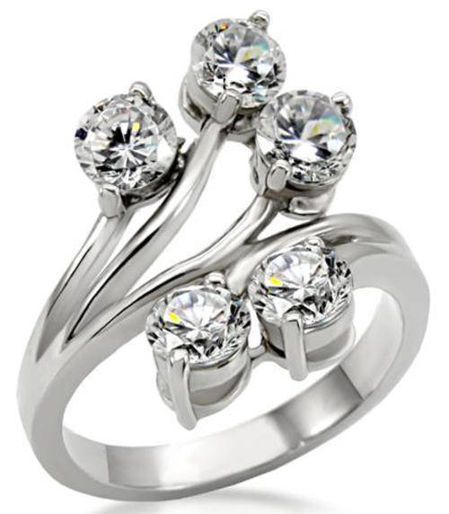 STUNNING STAINLESS STEEL SIMULATED DIAMOND LADIES RING