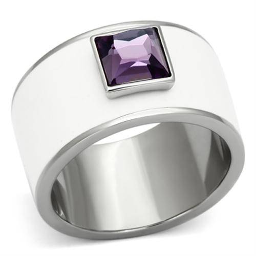 STUNNING STAINLESS STEEL SIMULATED AMETHYST LADIES RING