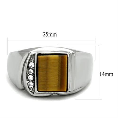 TRENDY MEN'S STAINLESS STEEL SIMULATED DIAMOND AND TIGER EYE RING