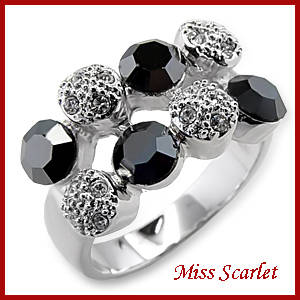 BLACK ENAMEL AND SIMULATED DIAMOND BAND RING