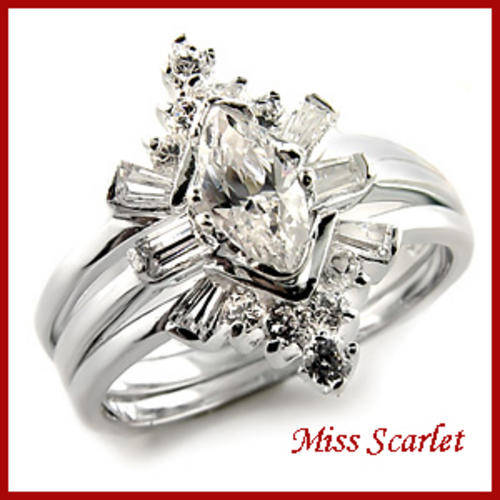 **SOLID STERLING SILVER SIMULATED DIAMOND WEDDING RING SET - SIZE 10