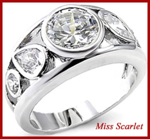 Rhodium  Plated Cubic Zirconia Ring -SIZE 10