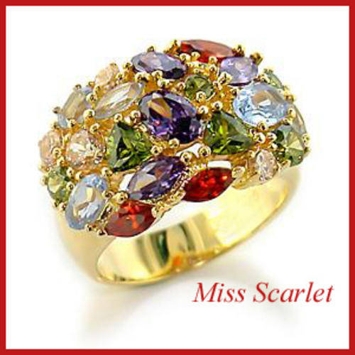 Multi Coloured CZ Diamond Gold Ring - SIZE 8