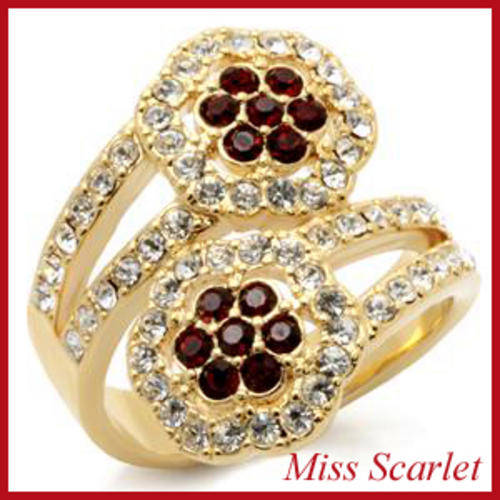 18K GOLD SIMULATED RUBY RING - SIZE 6