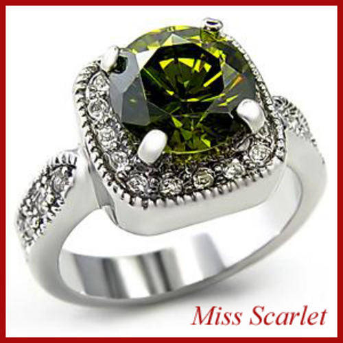 18ct WHITE GOLD PLATED OLIVINE SIMULATED DIAMOND RING