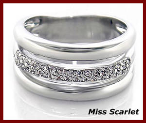 18ct WHITE GOLD PLATED SIMULATED DIAMOND BAND RING