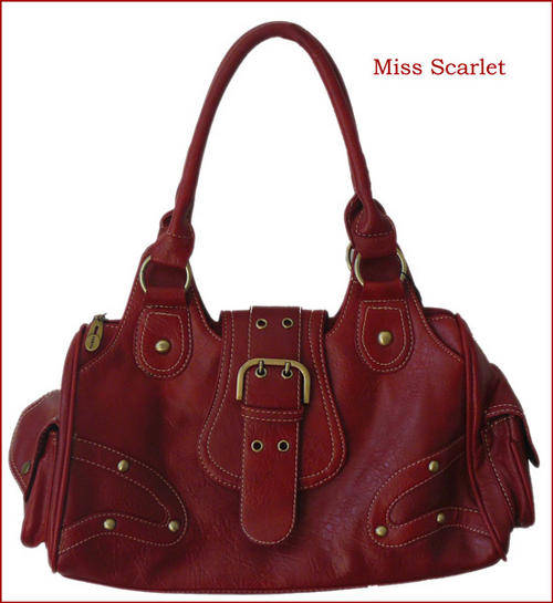 RED BUCKLE DETAIL LADIES HANDBAG