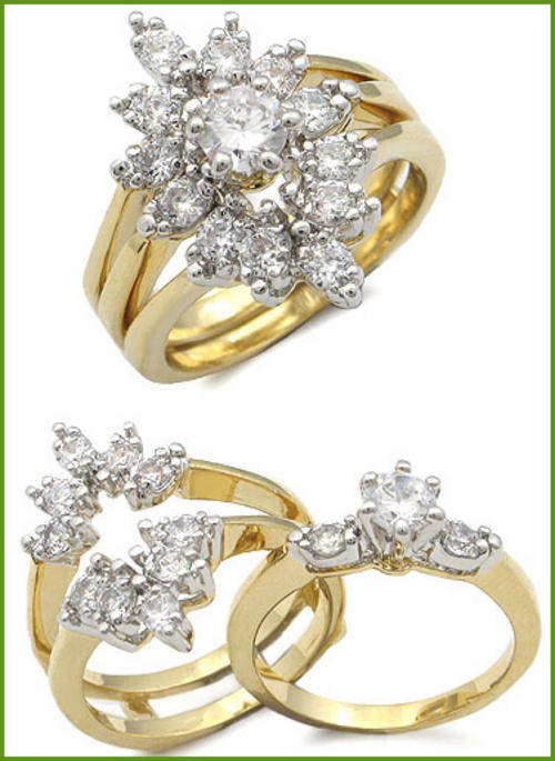 18ct YELLOW GOLD PLATED WEDDING RING SET & FREE BRACELET!!