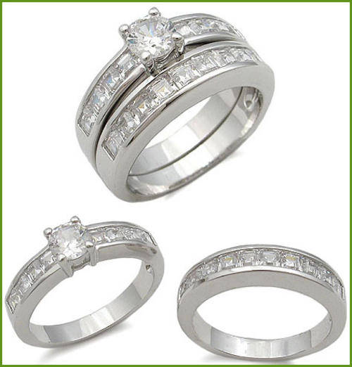18ct WHITE GOLD PLATED SIMULATED DIAMOND WEDDING SET & FREE BRACELET!!