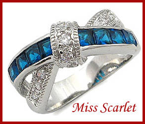 SIMULATED SAPPHIRE AND SIMULATED DIAMOND 18KT WHITE GOLD PLATED RING