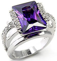 SIMULATED AMETHYST AND SIMULATED DIAMOND 18KT WHITE GOLD PLATED RING