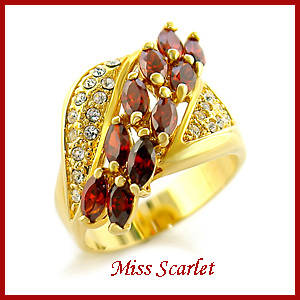 SIMULATED GARNET AND SIMULATED DIAMOND 18KT YELLOW GOLD PLATED RING