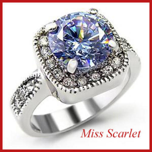 SIMULATED AMETHYST AND SIMULATED DIAMOND 18KT WHITE GOLD PLATED RING