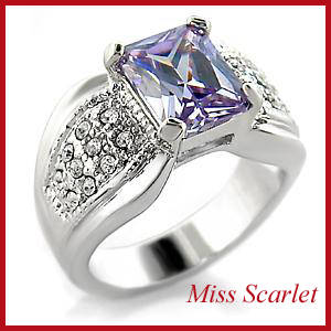 SIMULATED AMETHYST AND SIMULATED DIAMOND 18KT WHITE GOLD PLATED RING