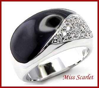 BLACK ENAMEL AND CZ DIAMOND BAND RING SIZE 7