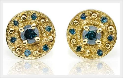 STRIKING 10K SOLID YELLOW GOLD BLUE DIAMOND EARRINGS! 0.650CTS VALUE : R22'213.00