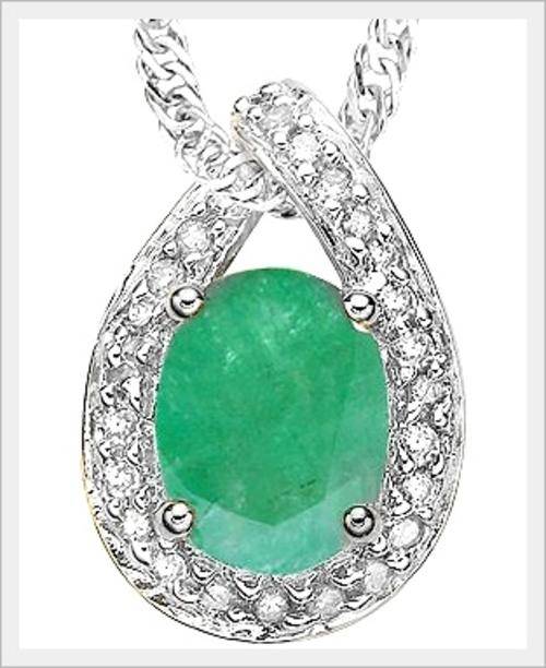 STRIKING!! 10K SOLID WHITE  GOLD EMERALD & DIAMOND PENDANT! 1.500CTS  VALUE : R17'221.00