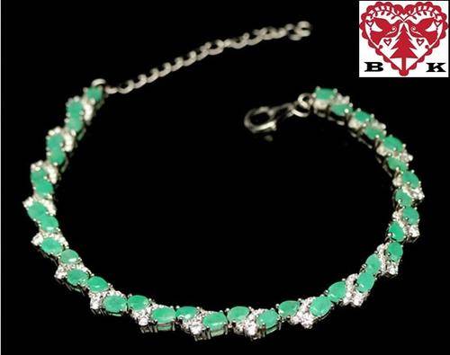 14k White  gold Plated 925 Sterling Silver Emerald and Cz Bracelet.