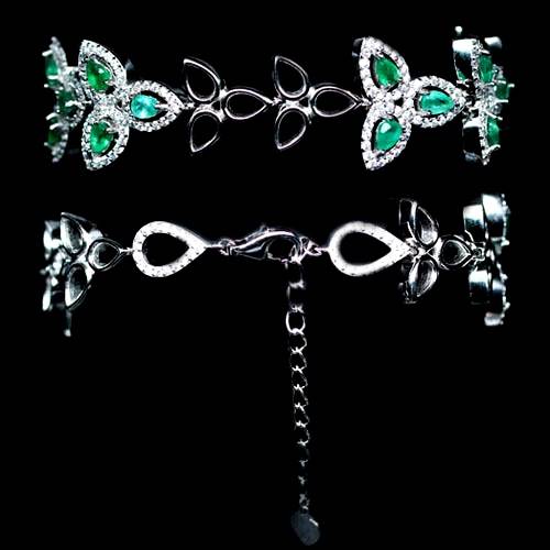 Luxury  14k White  gold Plated 925 Sterling Silver Emerald and Cz Bracelet.