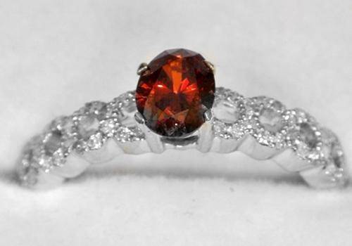 10k Solid White Gold Designer Red and White Diamond Promise Ring .   0.570cts