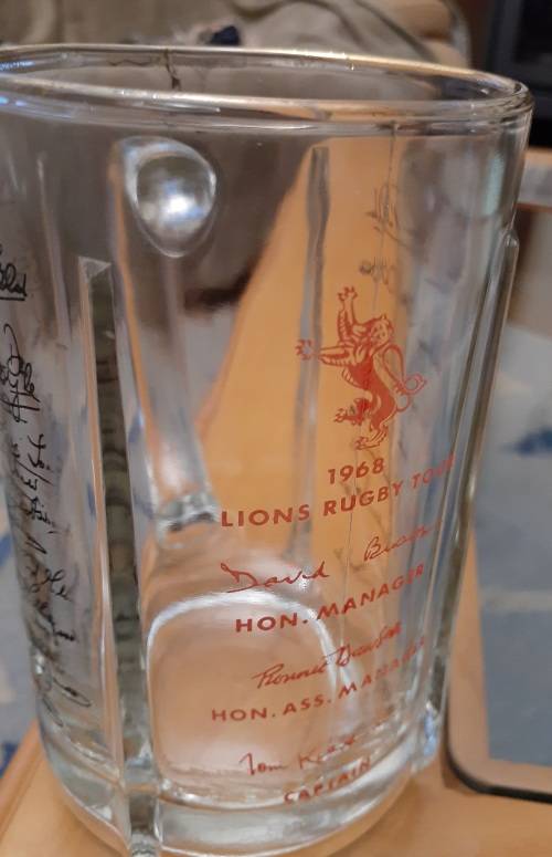 Lions Tour 1968 beer mug with printed signatures