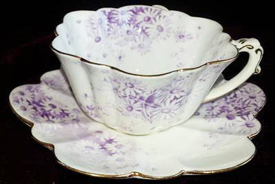 ANTIQUE 1896-1910,WILEMAN FOLEY, PRE SHELLEY LILAC DAISY CLUSTER PATTERN TEA  CUP AND SAUCER
