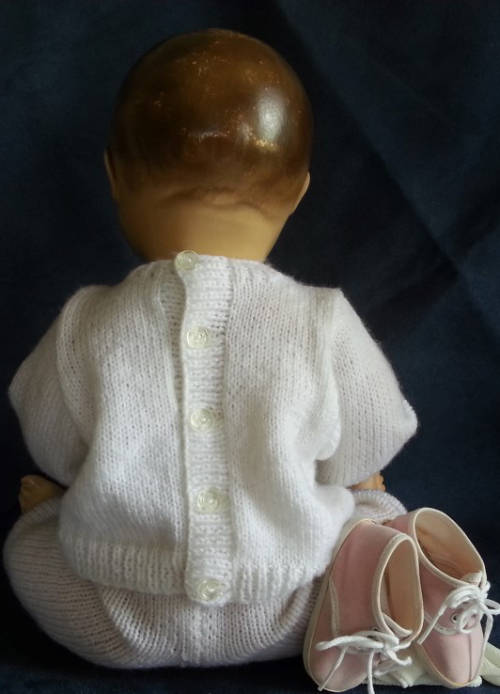 DELIGHTFUL ALL COMPOSITION VINTAGE BABY DOLL WITH SPARKLING BRIGHT BLUE EYES