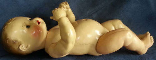 DELIGHTFUL ALL COMPOSITION VINTAGE BABY DOLL WITH SPARKLING BRIGHT BLUE EYES