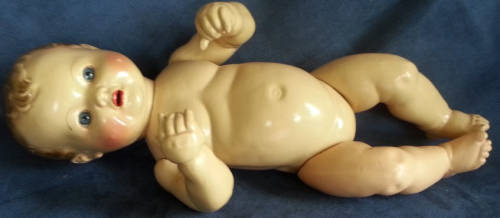 DELIGHTFUL ALL COMPOSITION VINTAGE BABY DOLL WITH SPARKLING BRIGHT BLUE EYES