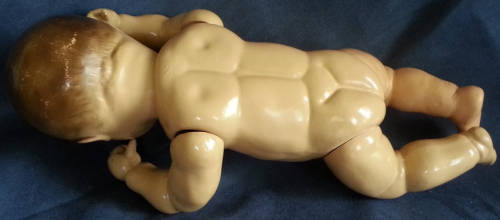 DELIGHTFUL ALL COMPOSITION VINTAGE BABY DOLL WITH SPARKLING BRIGHT BLUE EYES