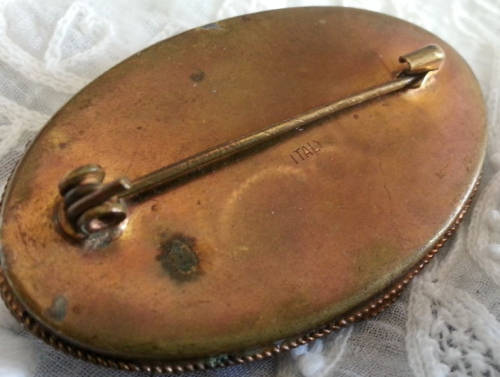 LARGE VINTAGE, OVAL SHAPED MICRO MOSAIC BROOCH, MADE IN ITALY, FLORAL DESIGN.