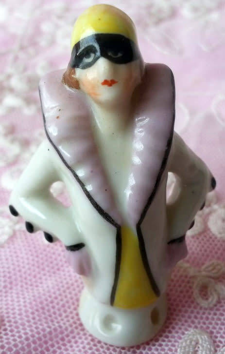 BLACK MASKED, MARDI GRAS  PIN CUSHION HALF DOLL, 1101.GERMANY