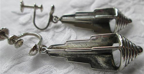 VINTAGE, ART DECO STYLE, SCREW ON, SILVER DROP EARINGS, 12gr.
