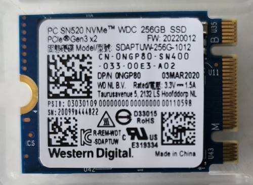 Western Digital SN520 256GB M.2 NVME Pcie 2230 SSD