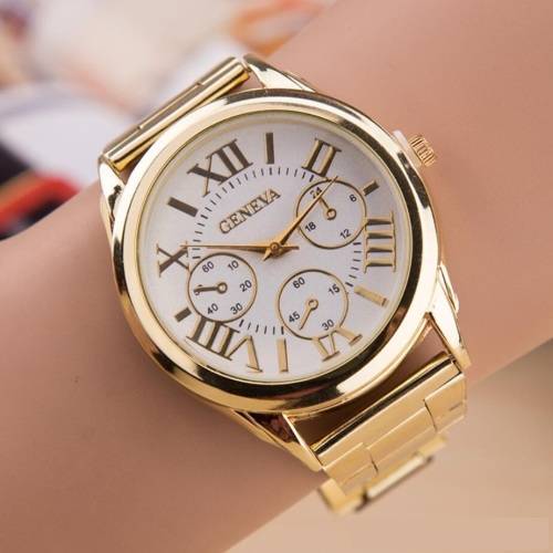Gorgeous Stainless Steel GENEVA Men's Watch - Gold Stainless Steel With White Face